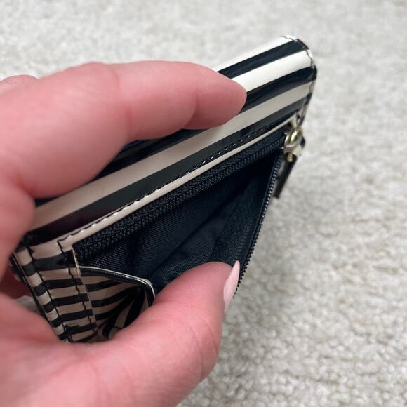 APT.9 Black White Striped Patent Trifold Wallet Small ID Card Slot Coin Pocket - Picture 8 of 8